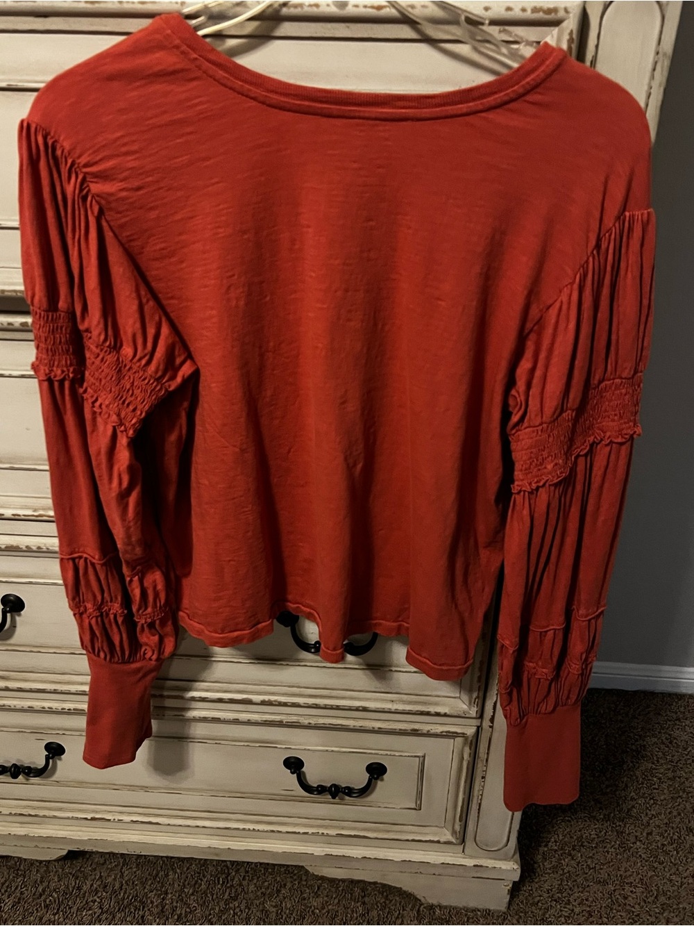 Pilcro Crew-Neck Ruched & Smocked-Sleeve Top Size XL Terra Cotta Color Boho